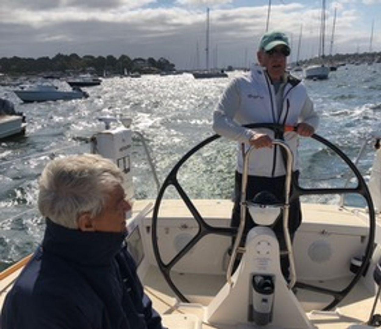 Heading out to watch the start of the J/70 Worlds in Marblehead, 2019, with designer Rod Johnstone.
